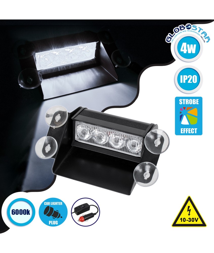 GloboStar® 85104 PRO Series Μπάρα Σήμανσης με Βεντούζες Στήριξης για Παρμπρίζ Οχήματος Ασθενοφόρου για Αυτοκίνητα & Φορτηγά 9 Προγραμμάτων Φωτισμού STROBE LED SMD 4W DC 10-30V IP20 Ψυχρό Λευκό 6000K